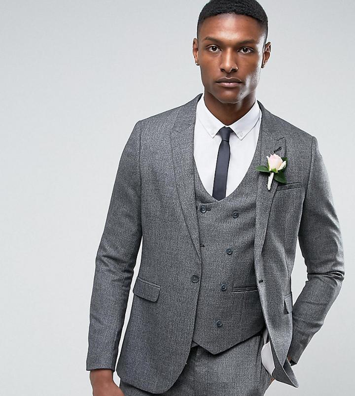 Asos Tall Wedding Skinny Suit Jacket In Slate Gray Woven Texture