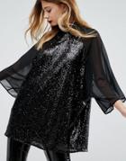 Asos Sheer And Sequin Kimono T-shirt - Black
