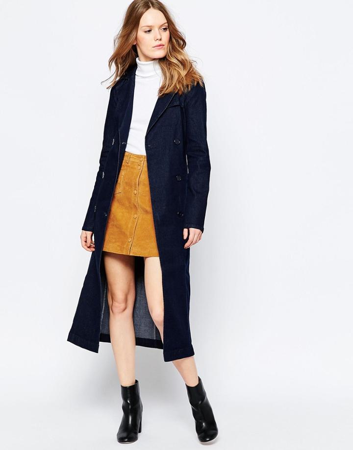 Only Denim Trench Coat - Dark Blue Denim