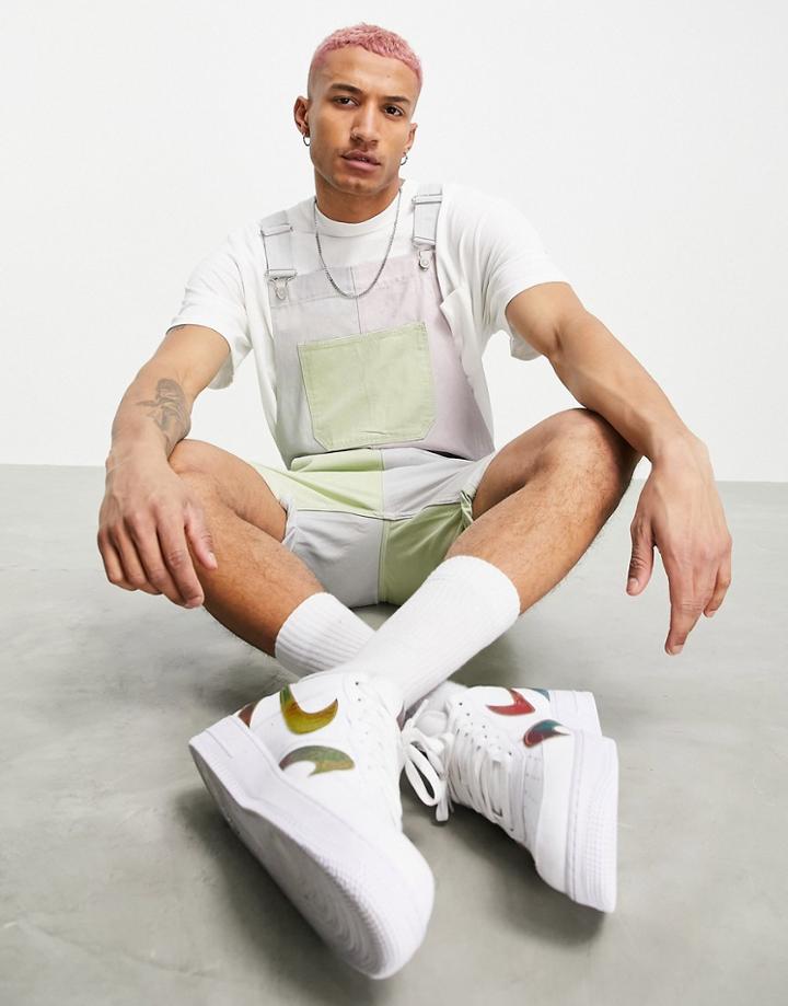 Asos Design Short Denim Overalls In Color Block-multi