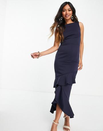 True Violet Ruffle Pencil Dress In Navy