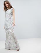 Hope & Ivy Printed Crochet Insert Maxi Dress With Open Back Ruffle Detail-multi