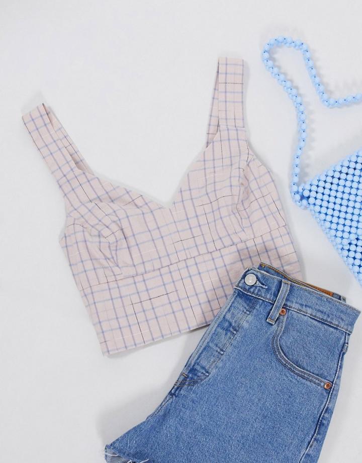 Stradivarius Crop Top In Pink Check