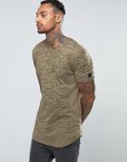 Black Kaviar Longline T-shirt With Textured Panels - Green