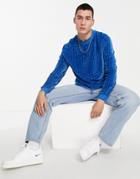Asos Design Relaxed Long Sleeve T-shirt In Check Velour Burnout In Blue-purple