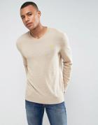 Abercrombie & Fitch Fine Gauge V Neck Sweater With Moose Embroidery In Oatmeal - Cream