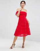 Asos Lace Off Shoulder Midi Dress - Red