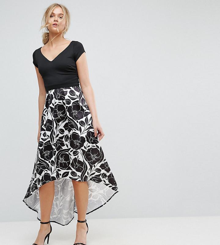 City Goddess Tall Hi Lo Midi Prom Dress With Floral Print Skirt - Pink