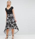 City Goddess Tall Hi Lo Midi Prom Dress With Floral Print Skirt - Pink