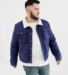 Another Influence Plus Faux Suede Jacket With Fleece Collar-navy