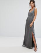 Little Mistress Metallic Jersey Maxi Dress With Wrap Detail - Silver