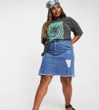 Yours Distressed Denim Mini Skirt In Mid Wash Blue-blues