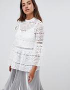 Closet London Flared Sleeve High Neck Blouse - White