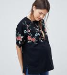 Asos Design Maternity T-shirt With Floral Embroidery - Gray