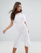 Missguided Broderie Frill Detail Culotte Jumpsuit - White