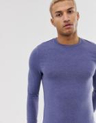 Asos Design Muscle Fit Long Sleeve T-shirt With Crew Neck In Blue Marl - Blue