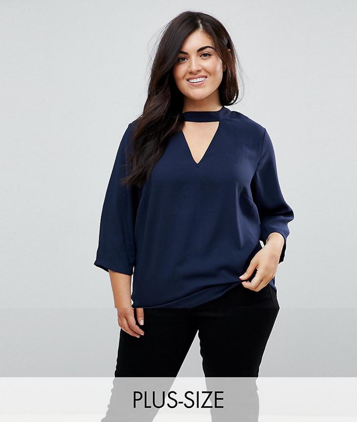 Junarose Keyhole Detail Woven Top - Navy