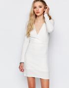 Daisy Street Dress With Plunge Neck And Long Sleeves - White
