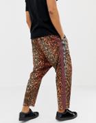 Asos Design Oversized Tapered Pants In Leopard Print With Side Tape - Beige