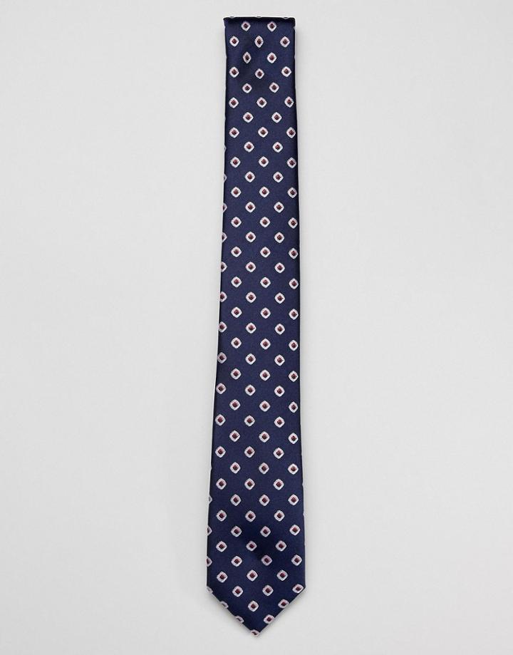 Ben Sherman Silk Geo Print Tie - Navy