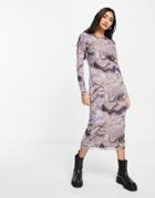 Y.a.s Mesh Swirl Print Midi Dress In Gray