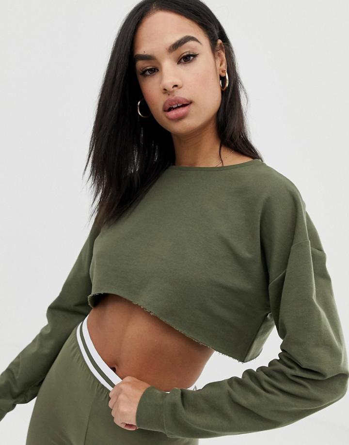 Asos Design Mix & Match Sporty Super Crop Raw Edge Sweater - Green