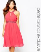 Little Mistress Petite Embellished Halter Skater Dress - Pink