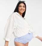Peek & Beau Maternity Exclusive High Waist Bikini Bottom In Blue Textured Gingham