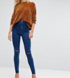 Asos Tall Rivington High Waist Denim Jeggings In Hazel Soft Acid Wash With Two Ripped Knees - Blue