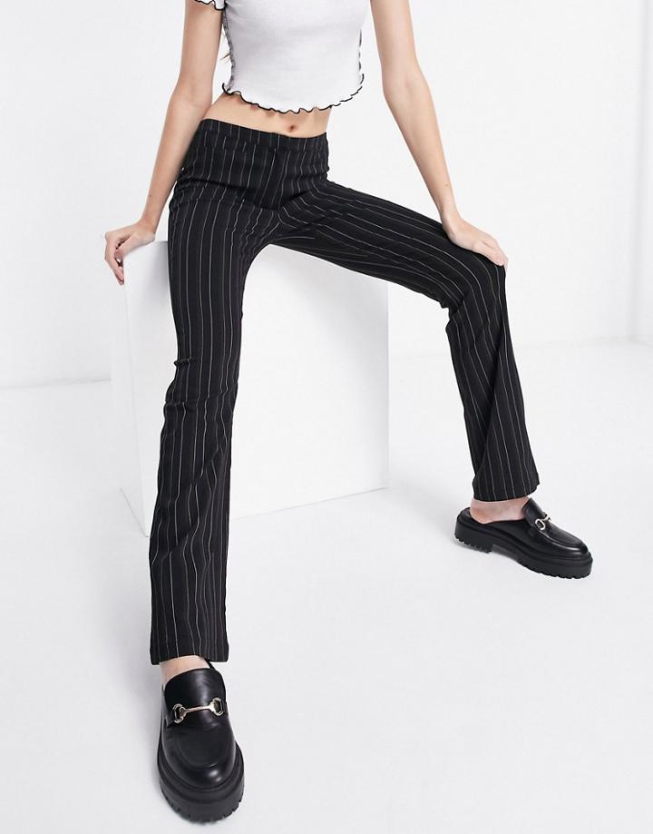 Asos Design Low Rise 90's Bengaline Flare Pants In Brown Stripe