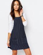 New Look Striped Pinny Dress - Blue