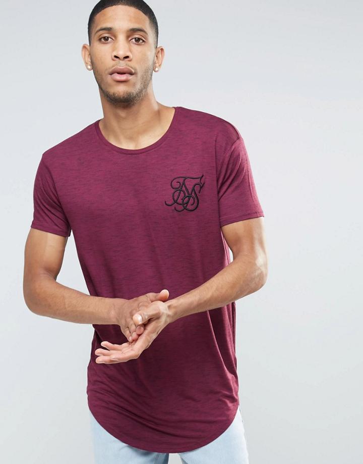 Siksilk Marl T-shirt With Curved Hem - Red