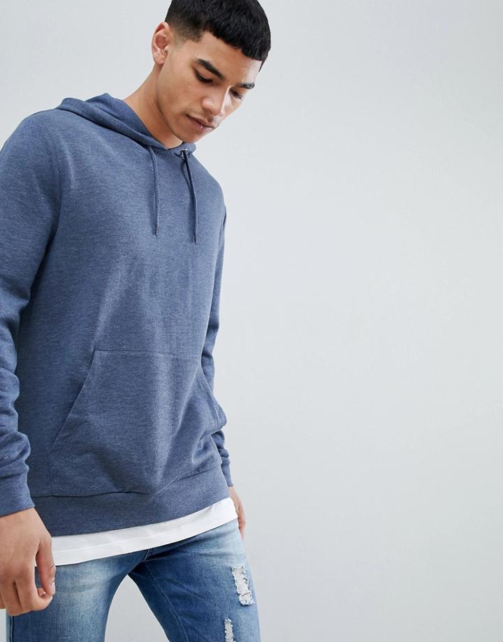 Asos Design Hoodie With Hem Extender In Dark Denim Marl - Navy