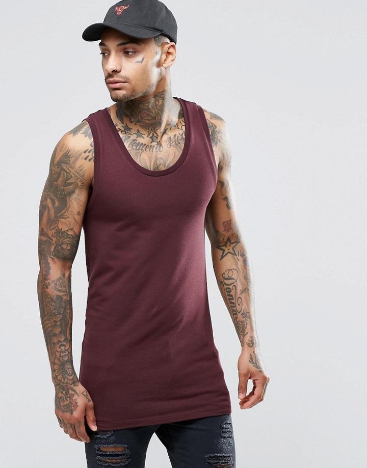 Asos Longline Muscle Tank In Oxblood - Oxblood