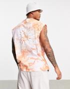 Asos Design Oversized Tank In Orange Tie Dye With Sun Back Print-multi