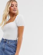 Miss Selfridge Tee With Puff Sleeves In White - White