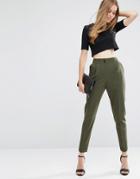Asos Tailored High Waisted Pants With Turn Up Detail - Green