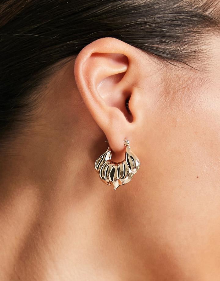 Asos Design Hoop Earrings In Small Croissant Design In Gold Tone