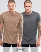 Asos 2 Pack Longline T-shirt With Crew Neck - Multi