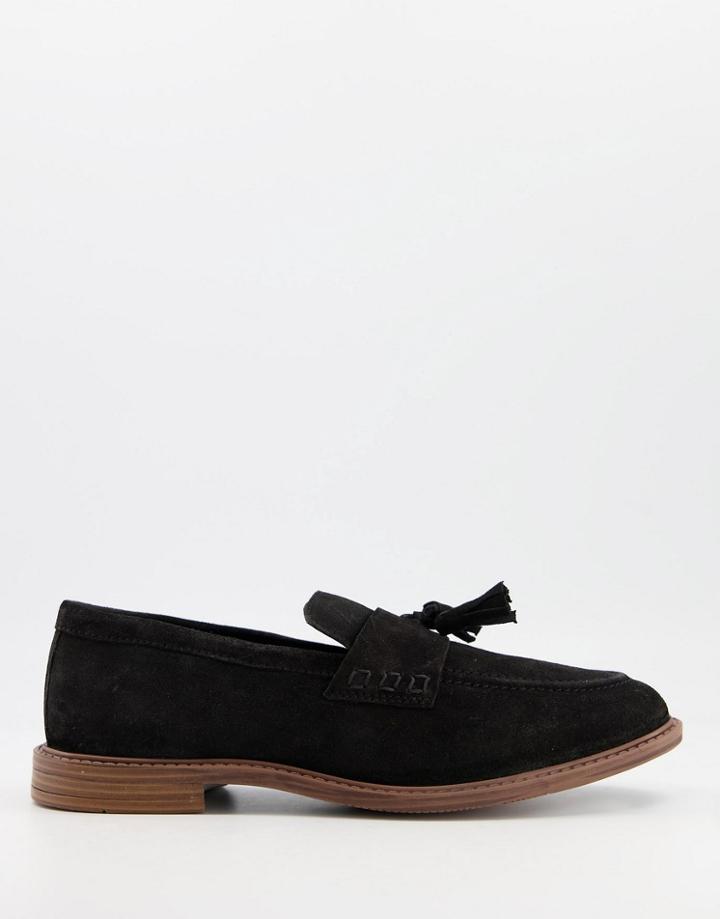 Silver Street Suede Tassel Loafers In Black