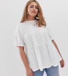 Asos Design Curve Smock Top In Broidery-white