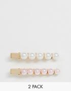 Asos Design Pack Of 2 Hair Clips With Oversized Pearls In Pastel - Multi