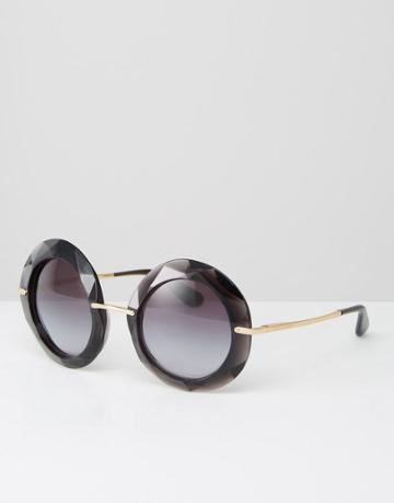 Dolce & Gabanna Oversized Round Sunglasses In Black - Black