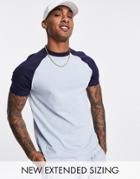 Asos Design Blue Raglan T Shirt With Contrast Sleeves In Navy-blues