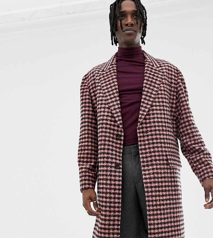 Heart & Dagger Overcoat In Burgundy Check - Red