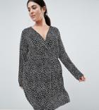 Asos Design Curve Plisse Wrap Dress In Blurred Polka Dot - Multi