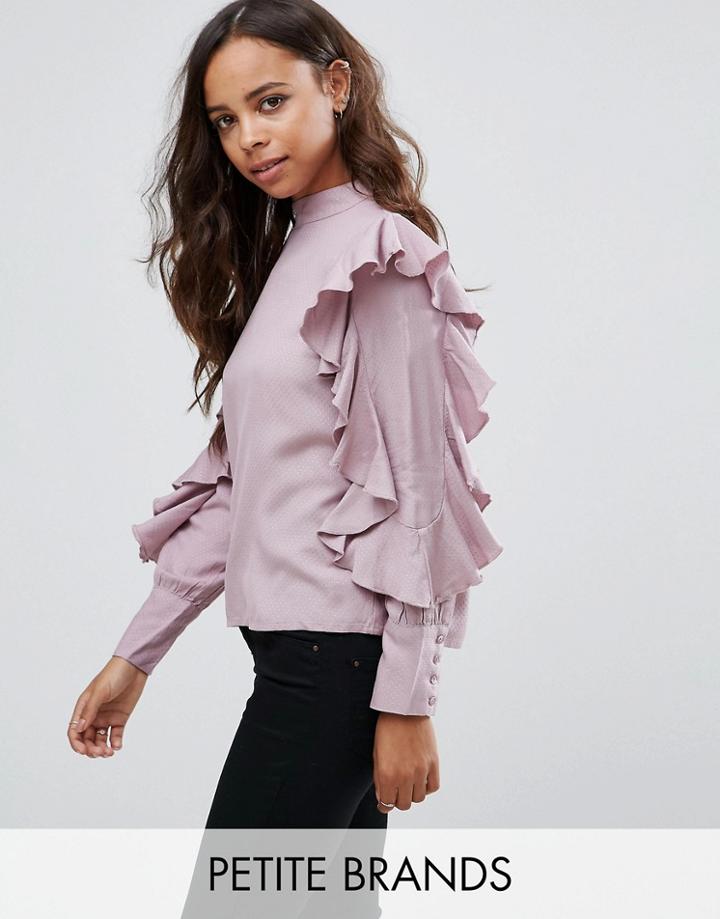 Vero Moda Petite Frill Sleeve Top - Purple