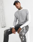 Asos Design Organic Long Sleeve T-shirt With Contrast Shoulder Panel In Gray