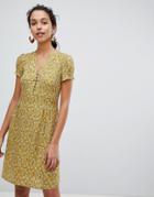 Esprit Floral Print Button Front Tea Dress - Yellow