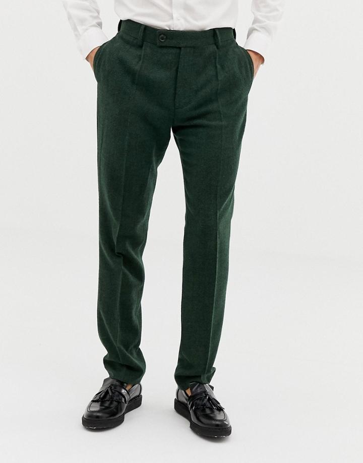 Asos Design Wedding Slim Suit Pants In Green Wool Mix Herringbone